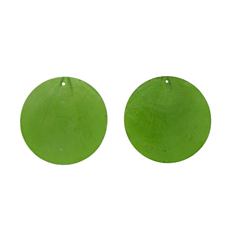 MOTHER OF PEARL BEADS  - FLAKE 01 - CIRCLE - 60x0.7mm GREEN - 2pcs. Hole-1.6mm 
