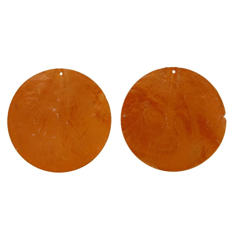 MOTHER OF PEARL BEADS - FLAKE 01 - CIRCLE - 70x0.7mm ORANGE - SECOND-RATE - PACKAGE 20pcs. Hole-1.6mm 