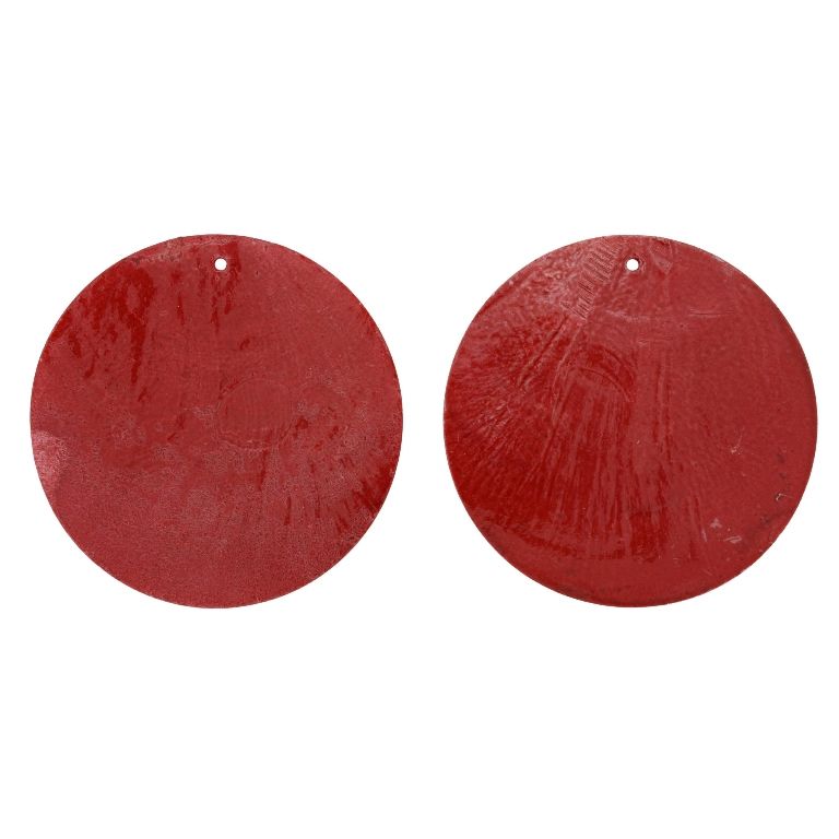 MOTHER OF PEARL BEADS  - FLAKE 01 - CIRCLE - 70x0.7mm RED - 2pcs. Hole-1.6mm 