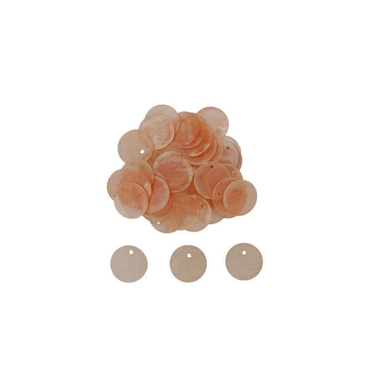 MOTHER OF PEARL BEADS - FLAKE 01 - CIRCLE - 15x0.6mm PEACH (LIGHT) - PACKAGE 100g Hole-1.2mm (400pcs.) 