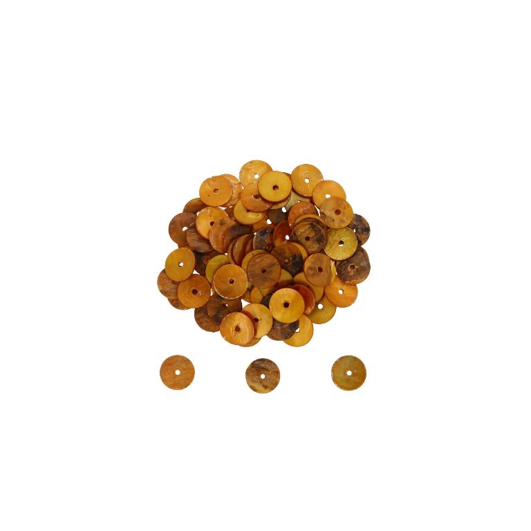 MOTHER OF PEARL BEADS - FLAKE 02 - CIRCLE 01 - 10x0.8mm ORANGE (DARK) - PACKAGE 100g Hole-1.4mm (590pcs.)