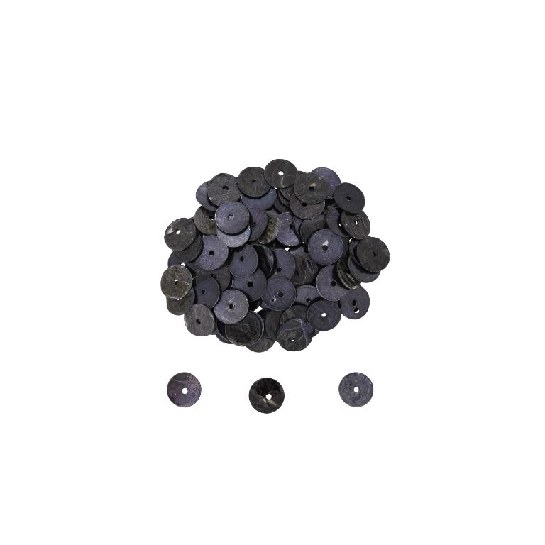 MOTHER OF PEARL BEADS  - FLAKE 02 - CIRCLE 01 - 10x0.8mm GRAY (DARK) - 10g Hole-1.4mm (69pcs.)