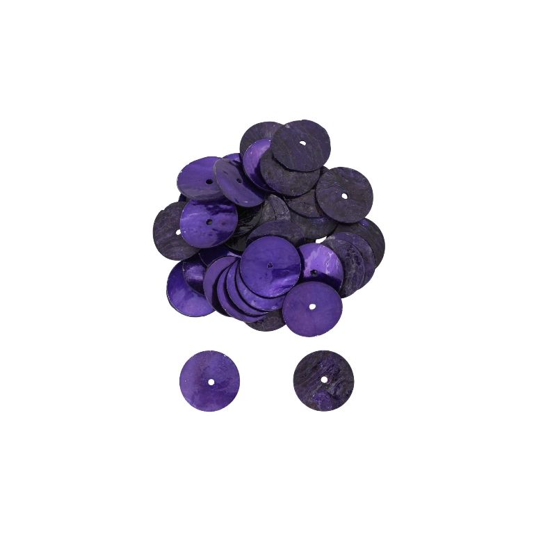 MOTHER OF PEARL BEADS  - FLAKE 02 - CIRCLE 01 - 18x0.8mm PURPLE - 20g Hole-1.4mm (39pcs.)