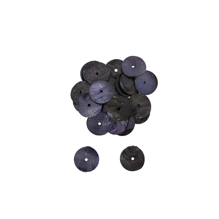 MOTHER OF PEARL BEADS  - FLAKE 02 - CIRCLE 01 - 18x0.8mm GRAY (DARK) - 20g Hole-1.4mm (40pcs.)