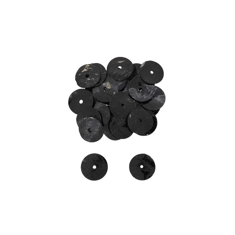 MOTHER OF PEARL BEADS - FLAKE 02 - CIRCLE 01 - 18x0.8mm BLACK - PACKAGE 200g Hole-1.4mm (400pcs.)