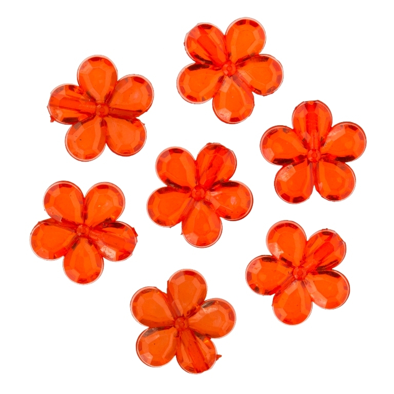 TRANSPARENT PLASTIC BEADS - FLOWER 03 FACETED - 13x3.5mm RED V12 - 50g Hole-1.5mm (135pcs.)