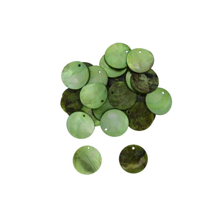 MOTHER OF PEARL BEADS  - FLAKE 02 - CIRCLE 02 - 20x0.8mm GREEN - 10g Hole-1.4mm (14pcs.)