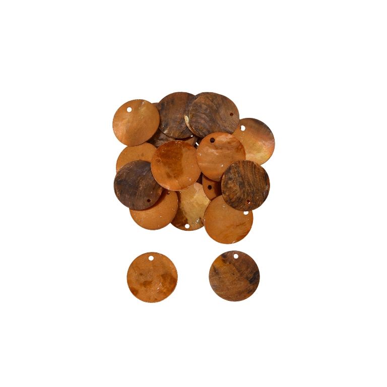 MOTHER OF PEARL BEADS - FLAKE 02 - CIRCLE 02 - 20x0.8mm ORANGE (DARK) - PACKAGE 100g Hole-1.4mm (150pcs.)