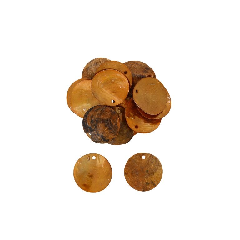 MOTHER OF PEARL BEADS  - FLAKE 02 - CIRCLE 02 - 25x0.8mm ORANGE (DARK) - 10g Hole-1.8mm (11pcs.)