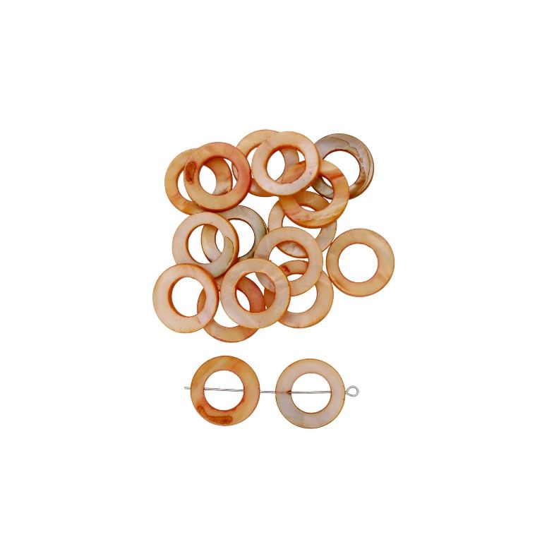 MOTHER OF PEARL BEADS  - RING 04 - 20x2.5mm CORAL (LIGHT) - 10pcs. Hole-0.7mm 