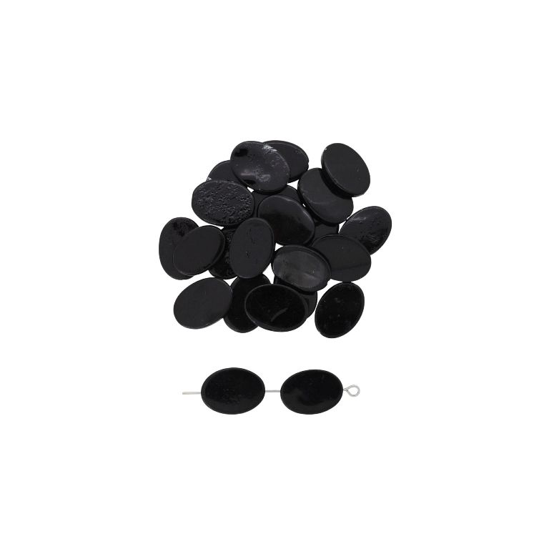 MOTHER OF PEARL BEADS - OVAL 04 - 18x13x3.5mm BLACK - PACKAGE 100pcs. Hole-0.7mm 