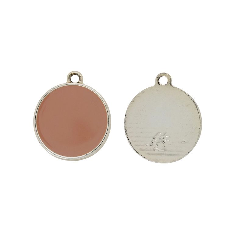 METAL BEADS WITH ENAMEL - PENDANT - CIRCLE 03 - 20x24x4mm GOLD-ROSE DUST - 3pcs. Hole-2.0mm