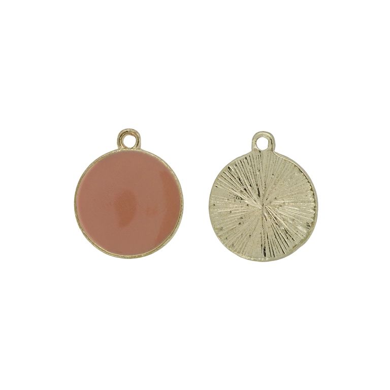 METAL BEADS WITH ENAMEL - PENDANT - CIRCLE 04 - 17x21x2mm GOLD-ROSE DUST - PACKAGE 30pcs. Hole-1.8mm