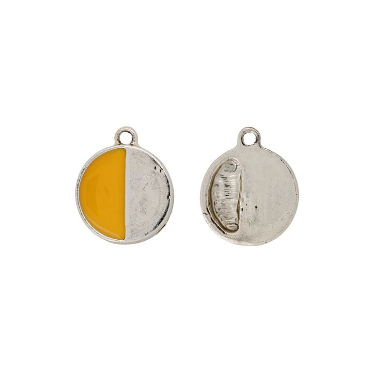 METAL BEADS WITH ENAMEL - PENDANT - CIRCLE 05 - 16x20x3mm GOLD-ORANGE (LIGHT) - 3pcs. Hole-1.8mm
