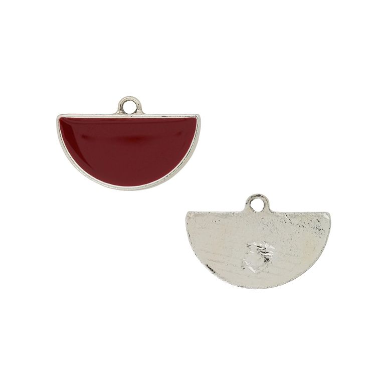 METAL BEADS WITH ENAMEL - PENDANT - SEMI-CIRCLE 01 - 23x15x3mm GOLD (LIGHT)-BORDEAUX - PACKAGE 30pcs. Hole-2.0mm