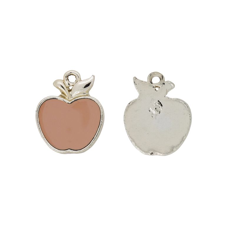 METAL BEADS WITH ENAMEL - PENDANT - APPLE 06 - 18x23x3mm GOLD-ROSE DUST - 3pcs. Hole-2.4mm