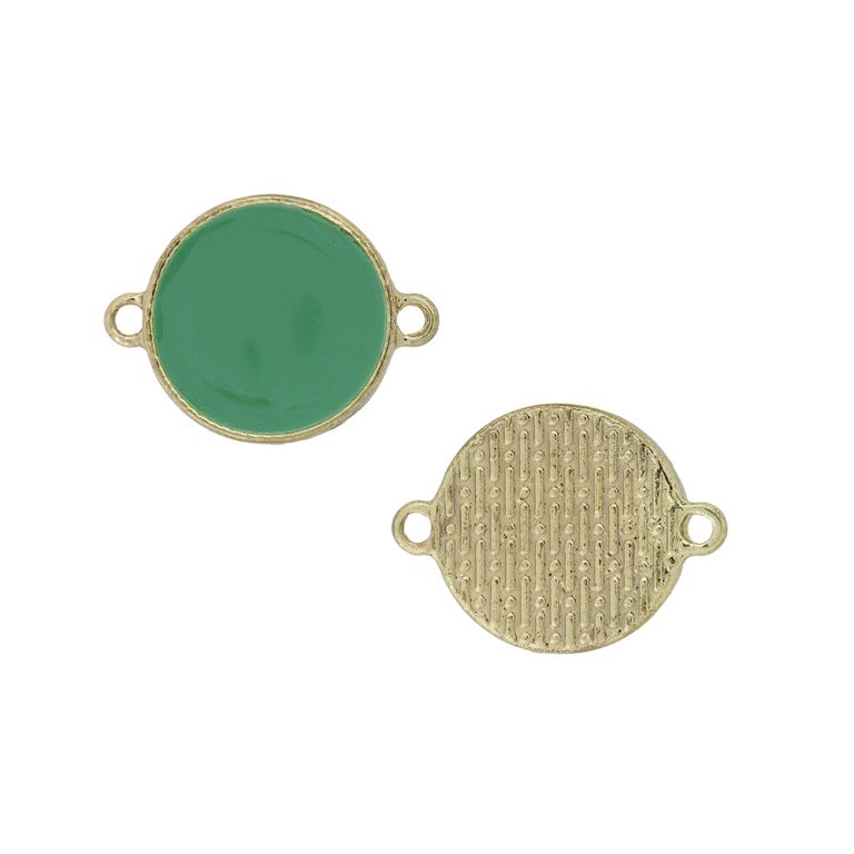 METAL BEADS WITH ENAMEL - CONNECTING ELEMENT WITH 2 RINGS - CIRCLE 02 - 24x18x3mm GOLD-GREEN - 3pcs. Hole-1.8mm