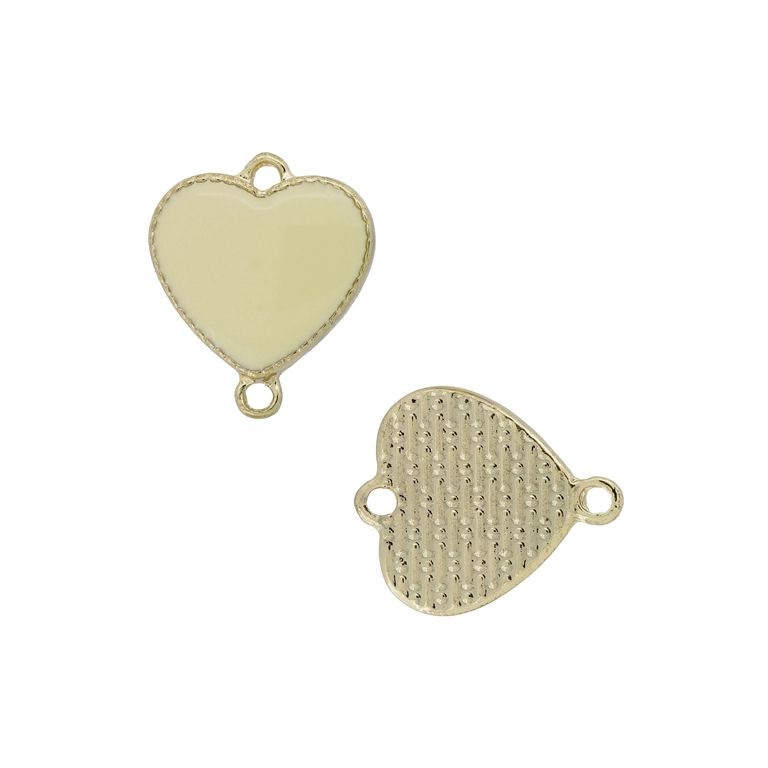 METAL BEADS WITH ENAMEL - CONNECTING ELEMENT WITH 2 RINGS - HEART 31 - 22x18x4mm GOLD-ECRU - PACKAGE 30pcs. Hole-2.0mm