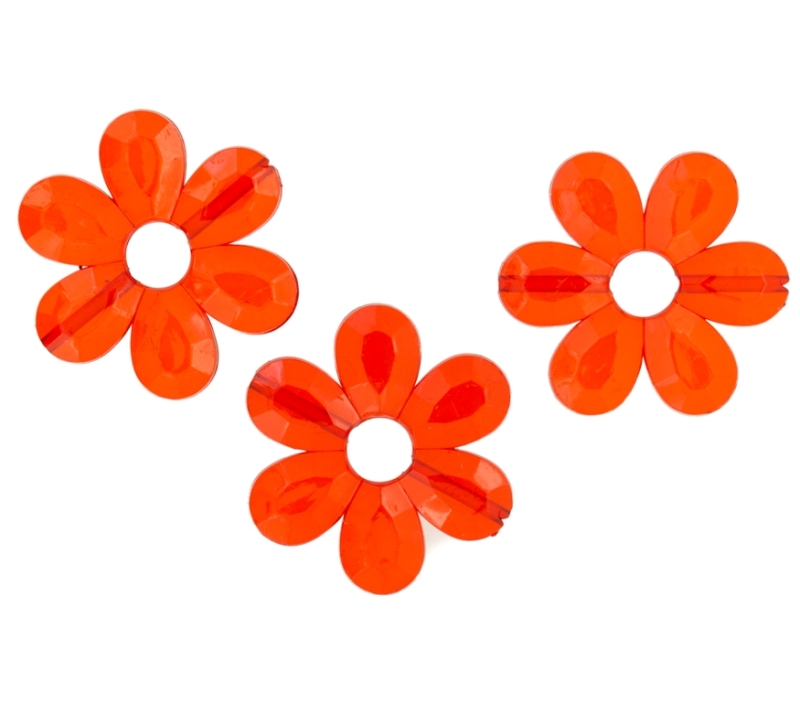 TRANSPARENT PLASTIC BEADS - FLOWER 04 FACETED - INNER HOLE 7.5mm - 33x4mm RED (LIGHT) V11 - 50g Hole-1.8mm (23pcs.)