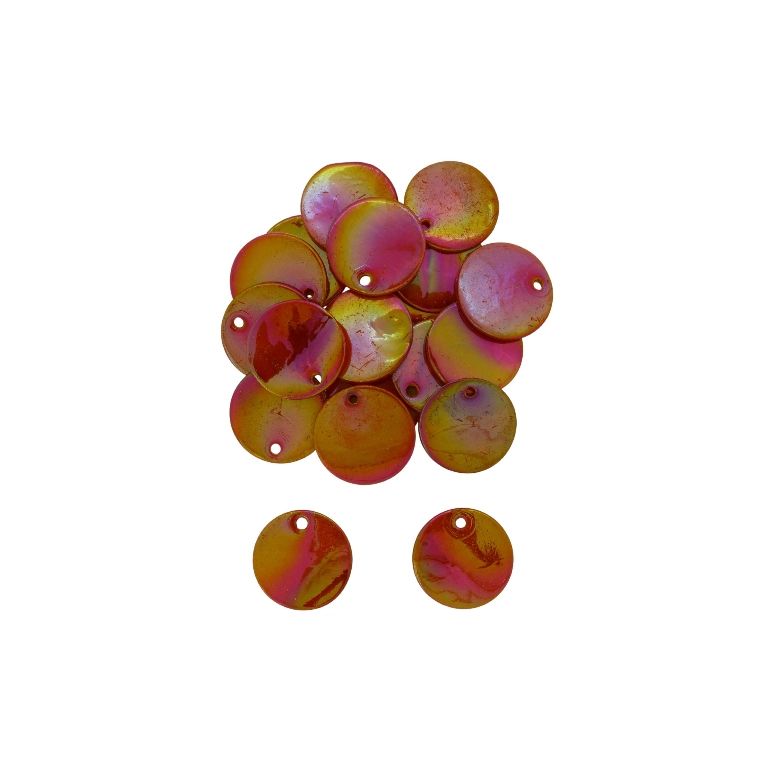 MOTHER OF PEARL BEADS  - PENDANT - CIRCLE 01 - 20x1.5mm ORANGE АВ - 10pcs. Hole-1.6mm 