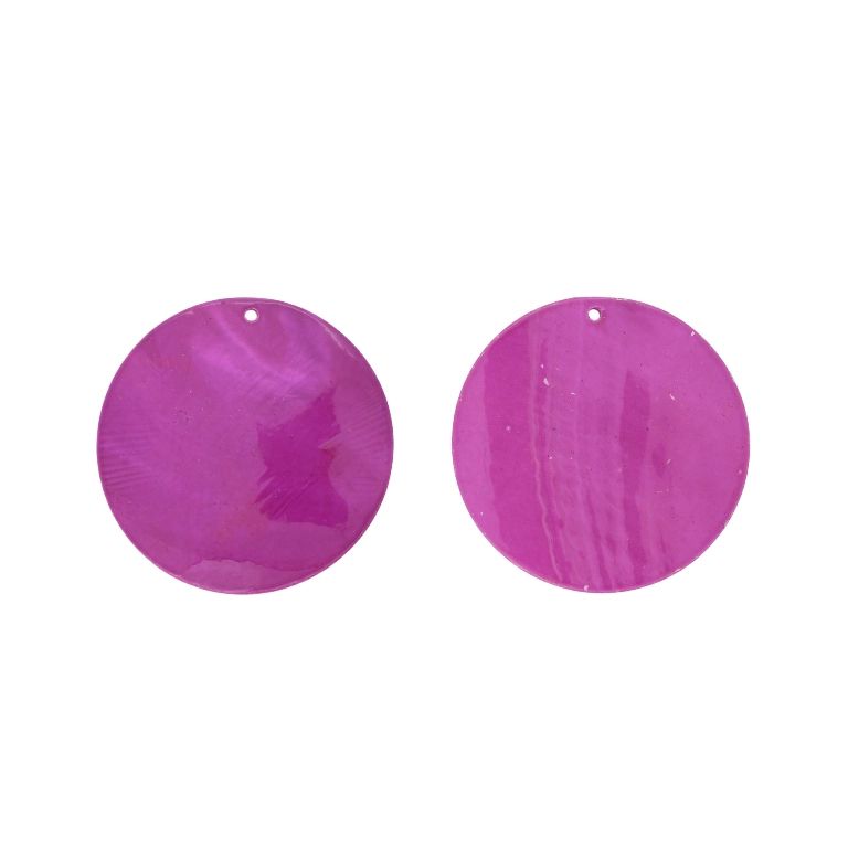 MOTHER OF PEARL BEADS  - PENDANT - CIRCLE 01 - 55x2.0mm CYCLAMEN (DARK) - 2pcs. Hole-1.8mm 