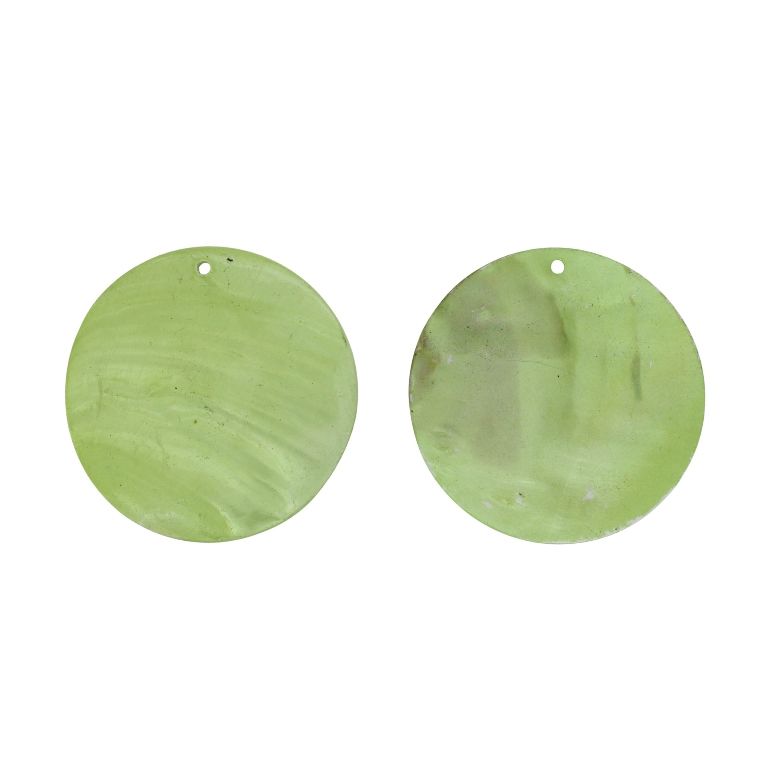 MOTHER OF PEARL BEADS  - PENDANT - CIRCLE 01 - 60x2.4mm GREEN (LIGHT) - 2pcs. Hole-2.4mm 