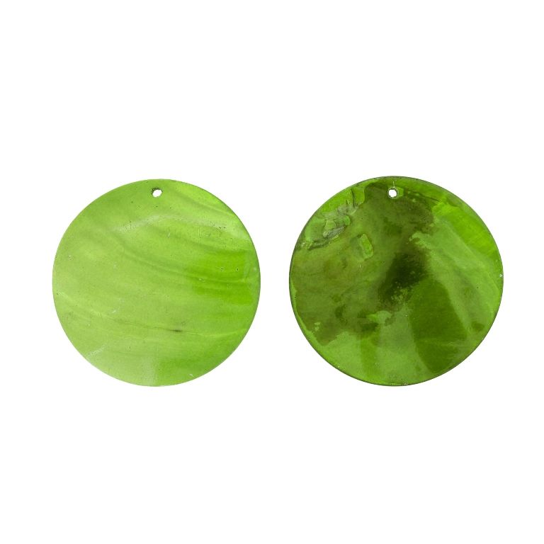 MOTHER OF PEARL BEADS  - PENDANT - CIRCLE 01 - 60x2.5mm GREEN - 2pcs. Hole-2.4mm 