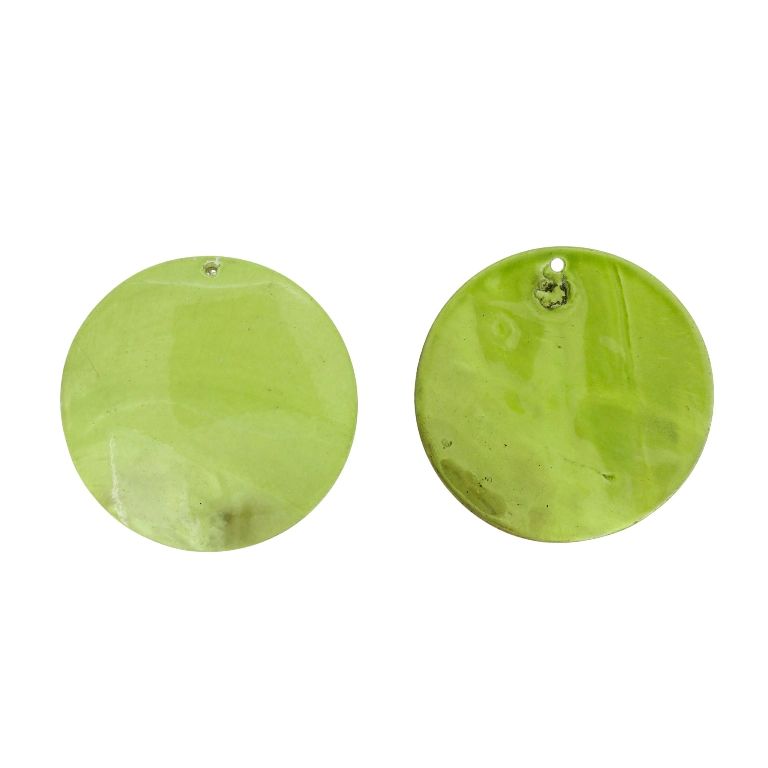 MOTHER OF PEARL BEADS  - PENDANT - CIRCLE 01 - 60x2.5mm GREEN (LIGHT) - 2pcs. Hole-2.4mm 