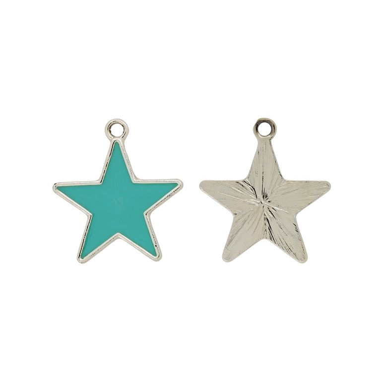 METAL BEADS WITH ENAMEL - PENDANT - STAR 15 - 21x24x1.5mm GOLD-TURQUOISE - PACKAGE 30pcs. Hole-2.0mm 