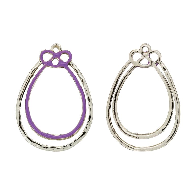 МЕТАЛНИ МЪНИСТА С ЕМАЙЛ - ВИСУЛКА - КАПКА 05 - 24х35х1.5мм ЗЛАТИСТО СВ.-ЛИЛАВО - ПАКЕТ 20 бр. Отвор-1.6мм 