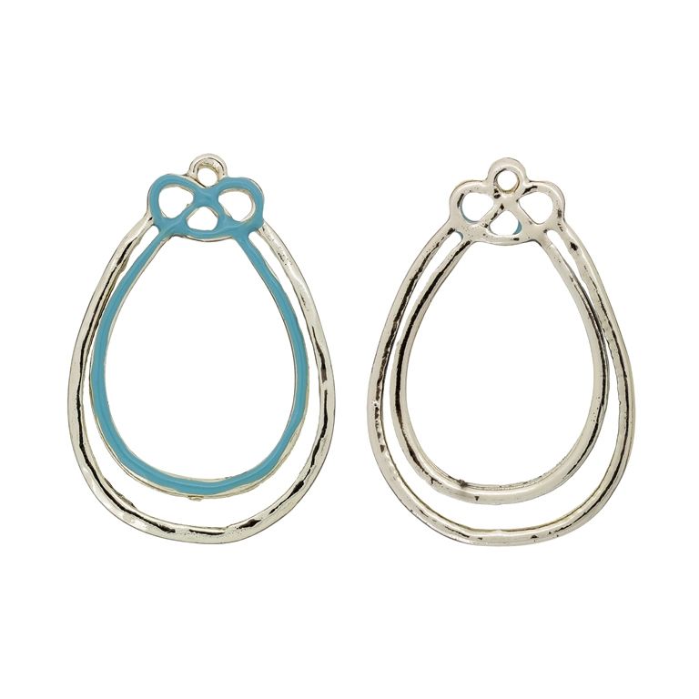 МЕТАЛНИ МЪНИСТА С ЕМАЙЛ - ВИСУЛКА - КАПКА 05 - 24х35х1.5мм ЗЛАТИСТО СВ.-ТЮРКОАЗ - 2 бр. Отвор-1.6мм 