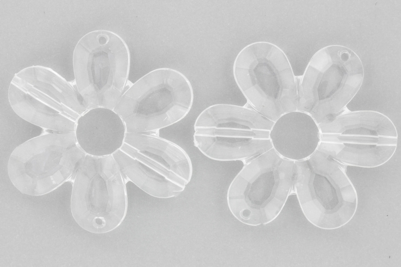 TRANSPARENT PLASTIC BEADS - FLOWER 04 FACETED - INNER HOLE 10.5mm - 45x6mm WHITE V01 - PACKAGE 500g Hole-2.0mm (85pcs.)