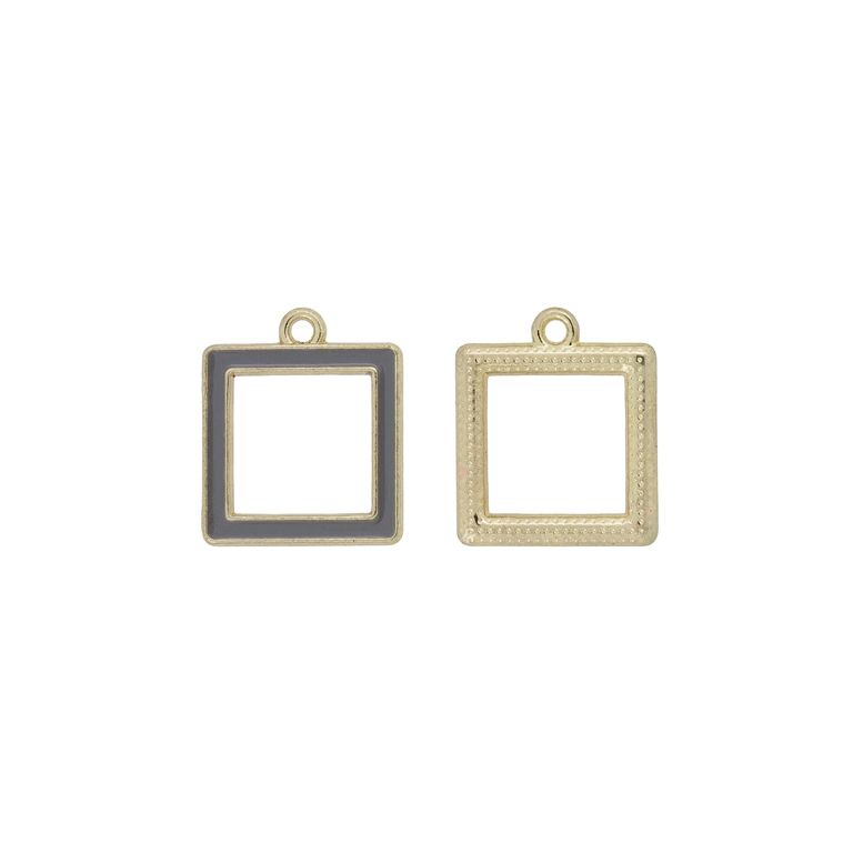 METAL BEADS WITH ENAMEL - PENDANT - SQUARE 02 - 15x17x2mm GOLD-GRAY - PACKAGE 30pcs. Hole-1.5mm 