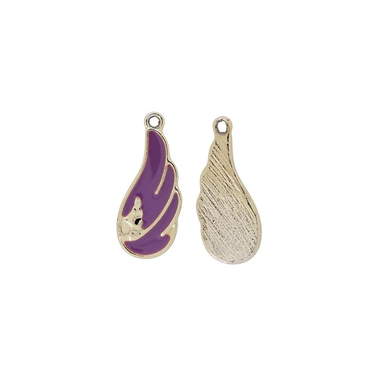 METAL BEADS WITH ENAMEL - PENDANT - WING 02 - 10x25x1mm GOLD-PURPLE - PACKAGE 30pcs. Hole-1.5mm 