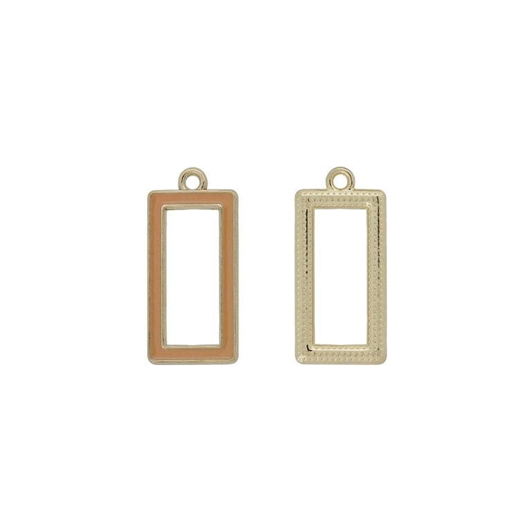 METAL BEADS WITH ENAMEL - PENDANT - RECTANGLE 02 - 11x23x1.7mm GOLD-BROWN (LIGHT) - PACKAGE 30pcs. Hole-1.6mm 
