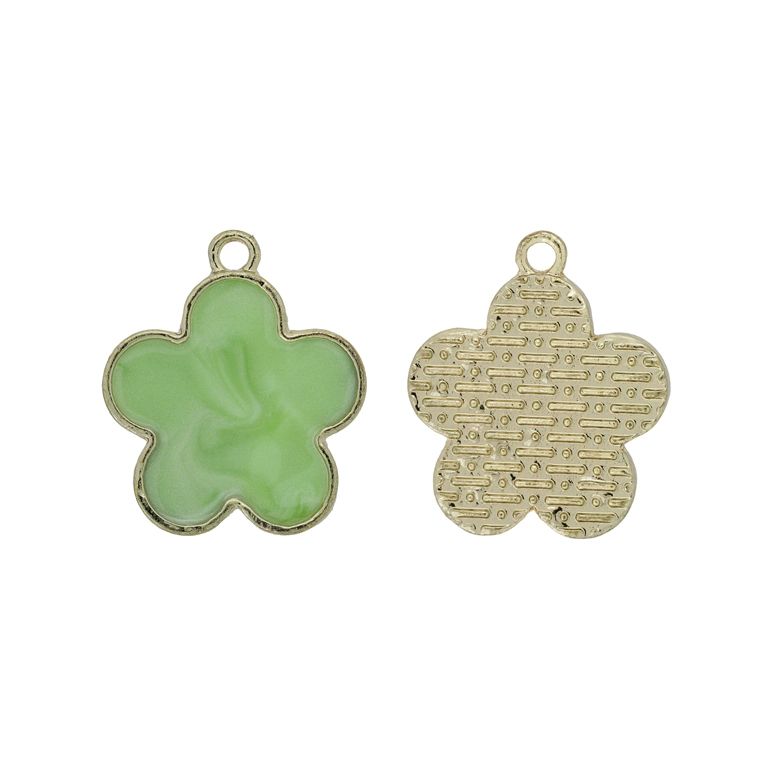 METAL BEADS WITH ENAMEL - PENDANT - FLOWER 48 - 21x25x3mm GOLD-GREEN (LIGHT) - 2pcs. Hole-2.0mm