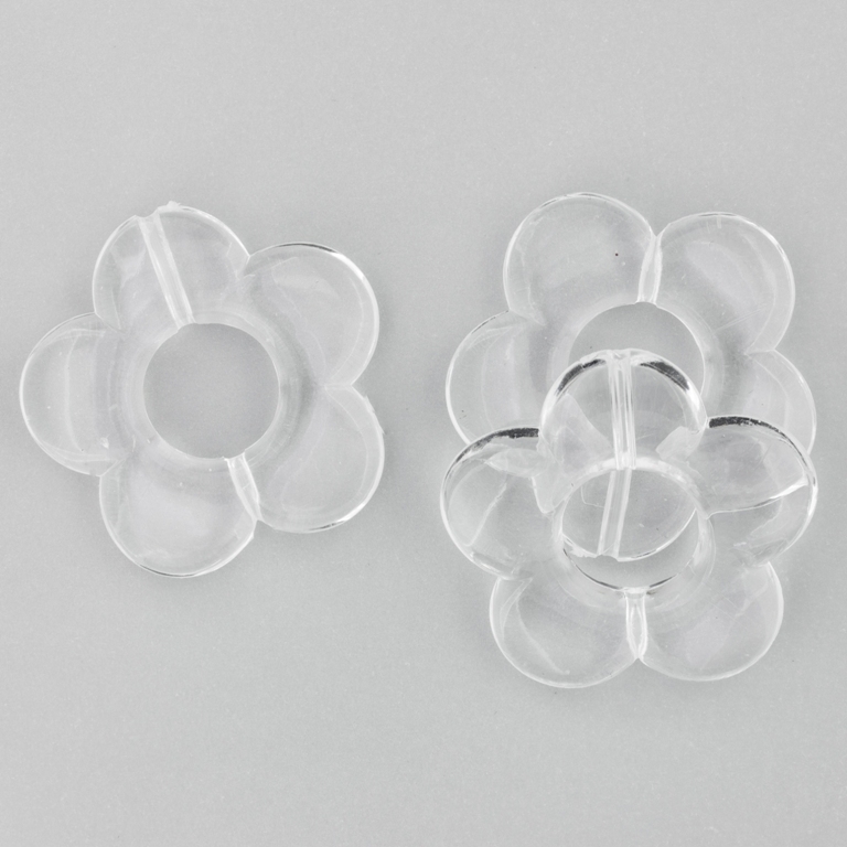 TRANSPARENT PLASTIC BEADS - FLOWER 06 - INNER HOLE 12mm - 30x5mm WHITE V01 - 50g Hole-2.0mm (20pcs.)