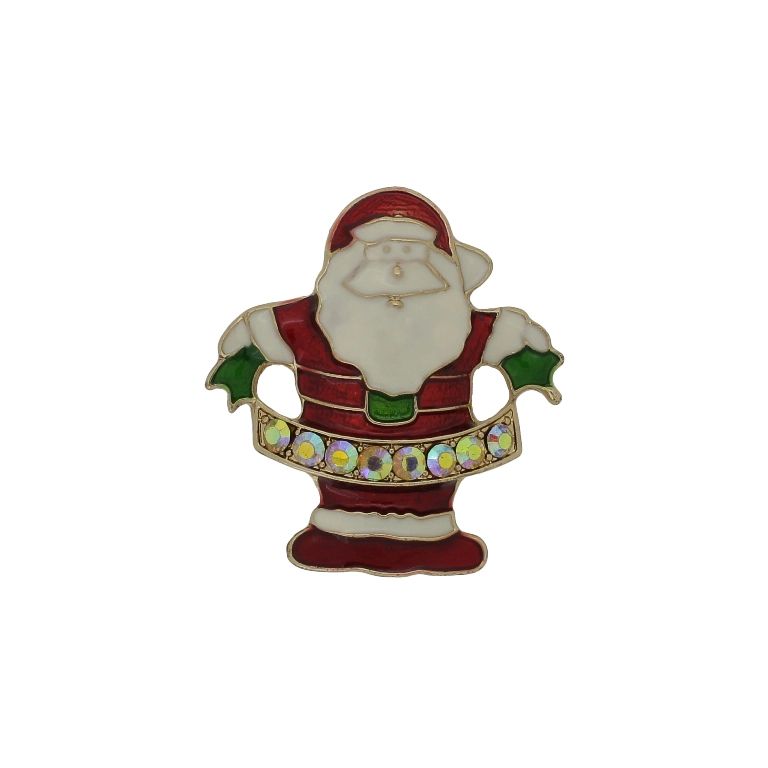 JEWELRY - BROOCH - ENAMEL AND CRYSTALS - SANTA CLAUS В214 - 4.0x4.4cm GOLD-RED-WHITE - PACKAGE 6pcs.