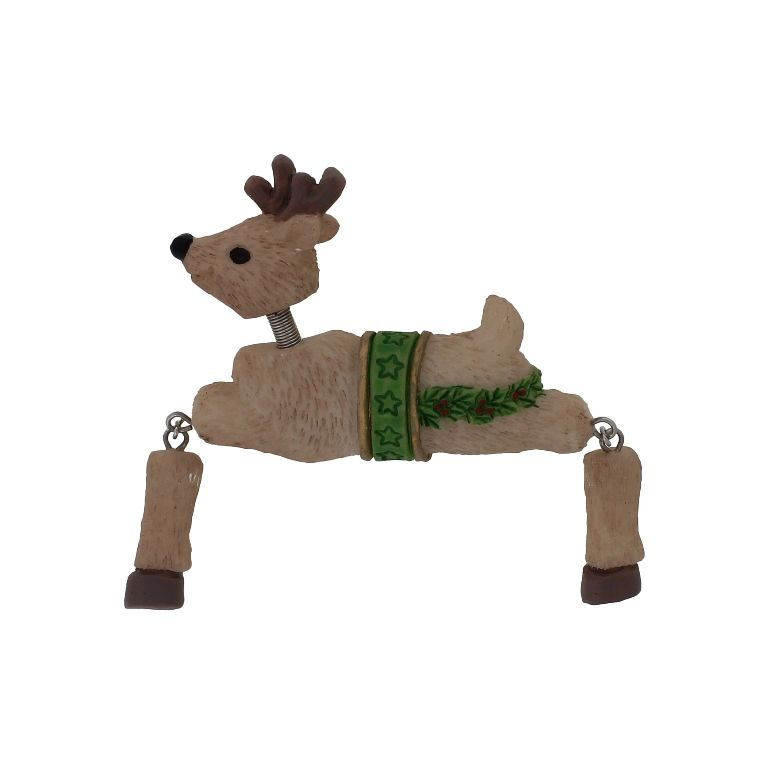JEWELRY - BROOCH - METAL AND RESIN 3D - DEER В215 - 5.0x6.2cm NICKEL-BROWN-GREEN - PACKAGE 6pcs.