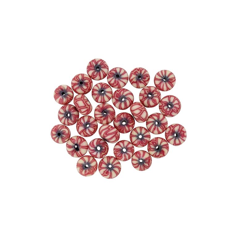 POLYMER CLAY FIMO BEADS - BALL FLAT - FORMS 01 - 6x10mm RED-ECRU - PACKAGE 500pcs. Hole-1.8mm