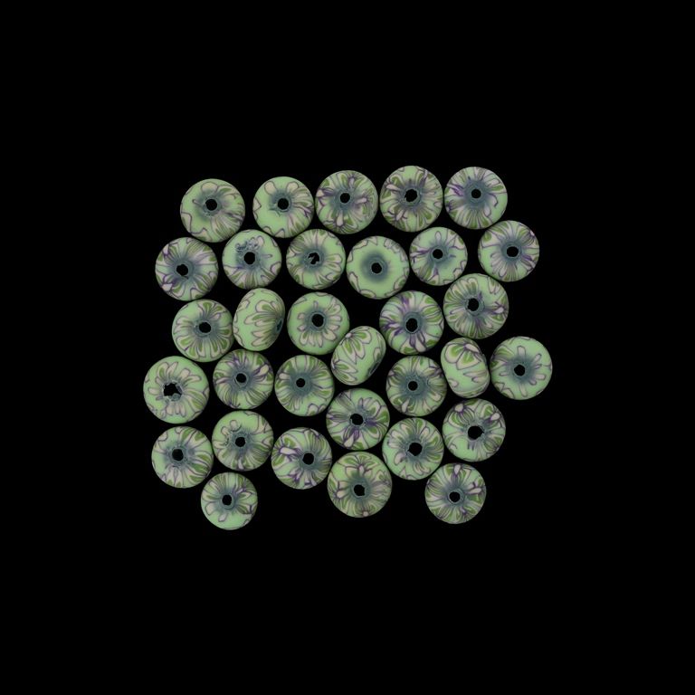 МЪНИСТА ОТ ПОЛИМЕРНА ГЛИНА ФИМО - ТОПЧЕ СПЛЕСНАТО - ЦВЕТЕ 09 - 6х10мм ЗЕЛЕНО СВ.ЕКРЮ-ЛИЛАВО - ПАКЕТ 500 бр. Отвор-1.8мм