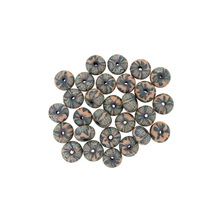 МЪНИСТА ОТ ПОЛИМЕРНА ГЛИНА ФИМО - ТОПЧЕ СПЛЕСНАТО - ЦВЕТЕ 13 - 6х10мм ПРАКОВЕНО СВ.-ПЕТРОЛЕНО-КАФЯВО - ПАКЕТ 500 бр. Отвор-1.8мм