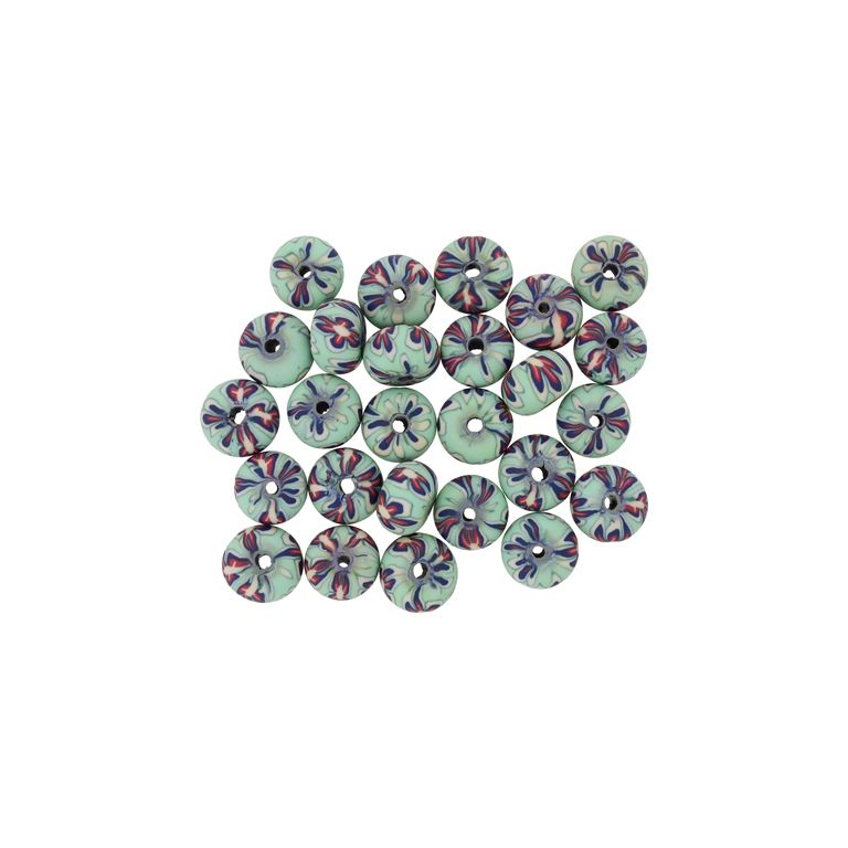 МЪНИСТА ОТ ПОЛИМЕРНА ГЛИНА ФИМО - ТОПЧЕ СПЛЕСНАТО - ЦВЕТЕ 15 - 6х10мм ТЮРКОАЗ СВ.-СИНЬО Т.-ЧЕРВЕНО - ПАКЕТ 500 бр. Отвор-1.8мм