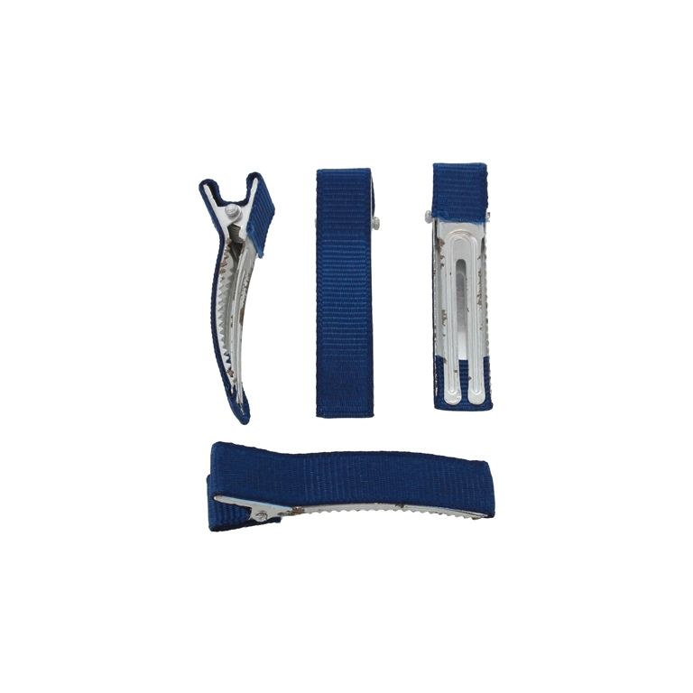 METAL ELEMENTS - CROCODILE DUCKBILL HAIR CLIP WITH TEETH 03 - METAL AND SATIN - 48x10x12mm NICKEL COLOR AND BLUE  (DARK) 010 - SECOND-RATE  - PACKAGE 50pcs.