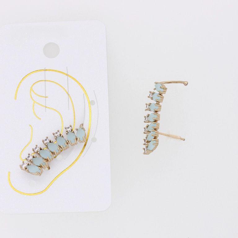 БИЖУТЕРИЯ - ОБЕЦА ПО УХОТО - ДЯСНА - ЦИРКОН Е877 - ЗЛАТИСТО-СИНЬО СВ.-БЯЛО - ПАКЕТ 6 бр.