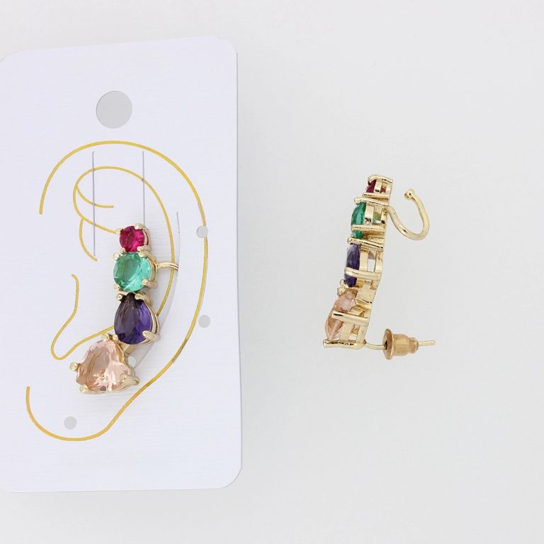 БИЖУТЕРИЯ - ОБЕЦА ПО УХОТО - ЛЯВА - ЦИРКОН Е874 - ЗЛАТИСТО И МИКС - 1 бр.