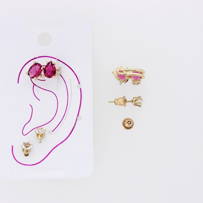 БИЖУТЕРИЯ - ОБЕЦА ПО УХОТО - ЦИРКОН Е329 - ЗЛАТИСТО И ЦИКЛАМА - ПАКЕТ 6 компл.