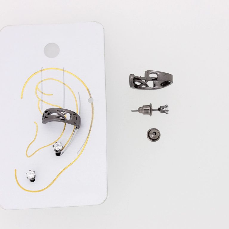 JEWELRY - EAR CUFF - ZIRCON Е887 - OXIDIZED AND WHITE - PACKAGE 6 sets