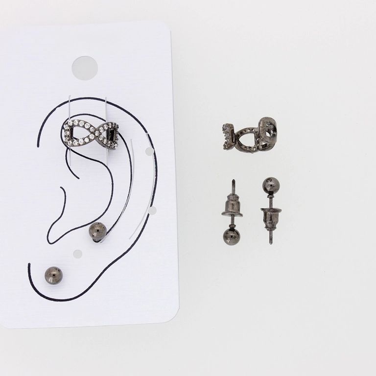 JEWELRY - EAR CUFF - ZIRCON Е888 - OXIDIZED AND WHITE - PACKAGE 6 sets