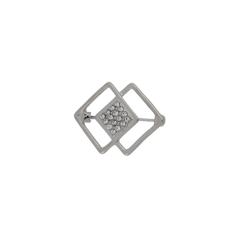 JEWELRY - BROOCH - METAL AND CRYSTALS - RHOMBOID В223 - 2.6x3.4cm NICKEL-GOLD-WHITE - PACKAGE 6pcs.